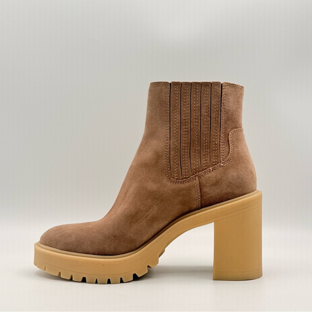 Dolce Vita Tan Suede Platform Ankle Booties Chunky Heel Lug Sole Womens Size 8.5 - Picture 8 of 14